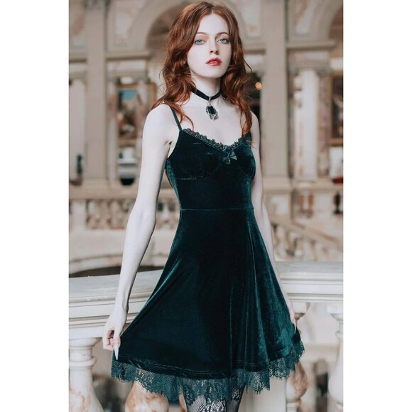 Killstar Dresses & Skirts - Killstar Moonstruck Velvet Skater Dress M Green